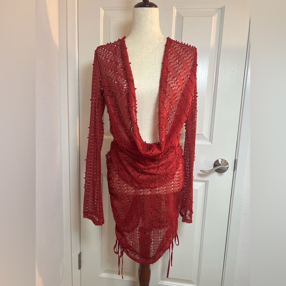 Elegant Red Crochet  Women dress Size M‎